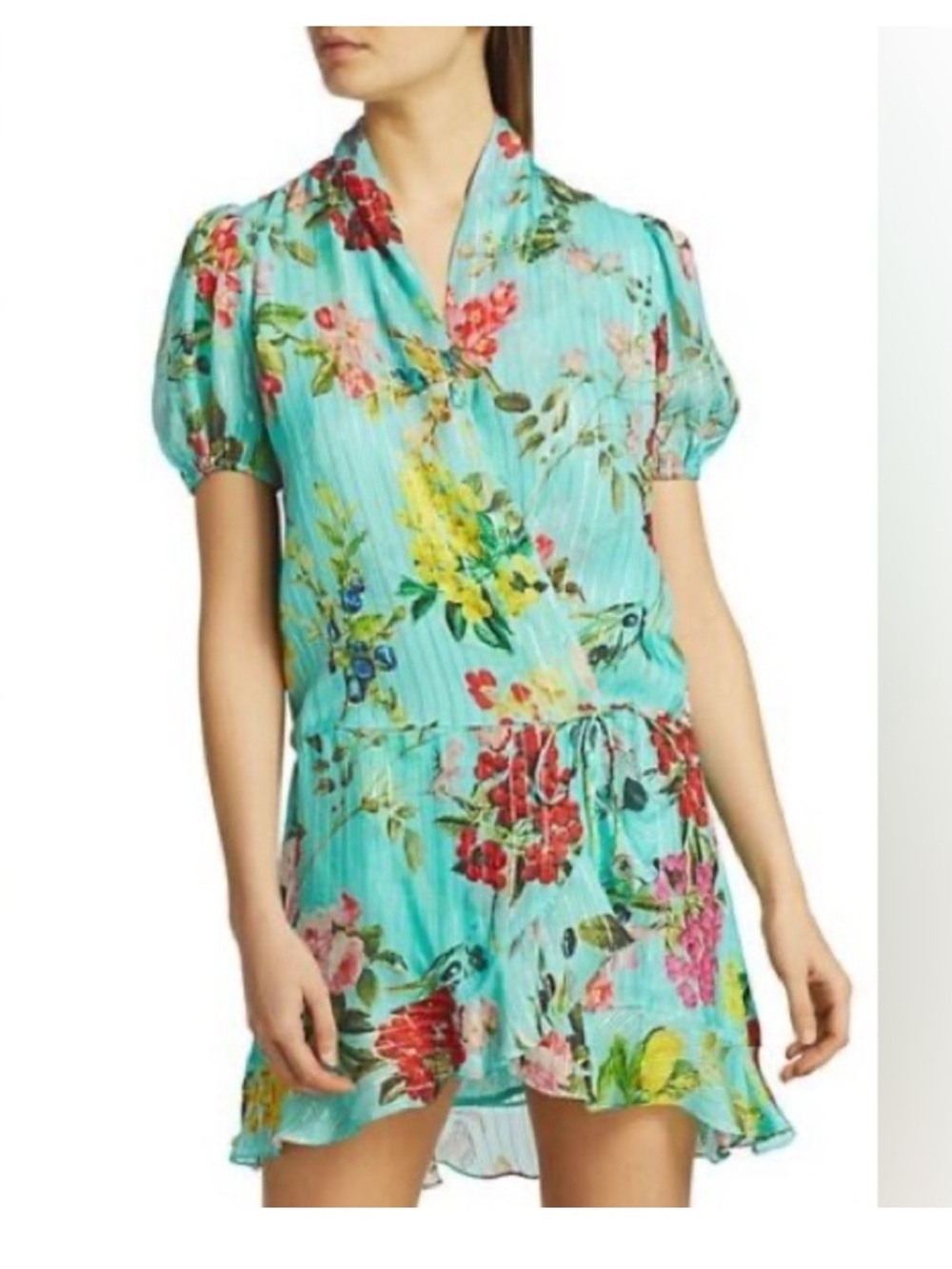 NWT Rococo Sand Dress Aqua Floral with Multicolor Blooms New Blue Rare XS
